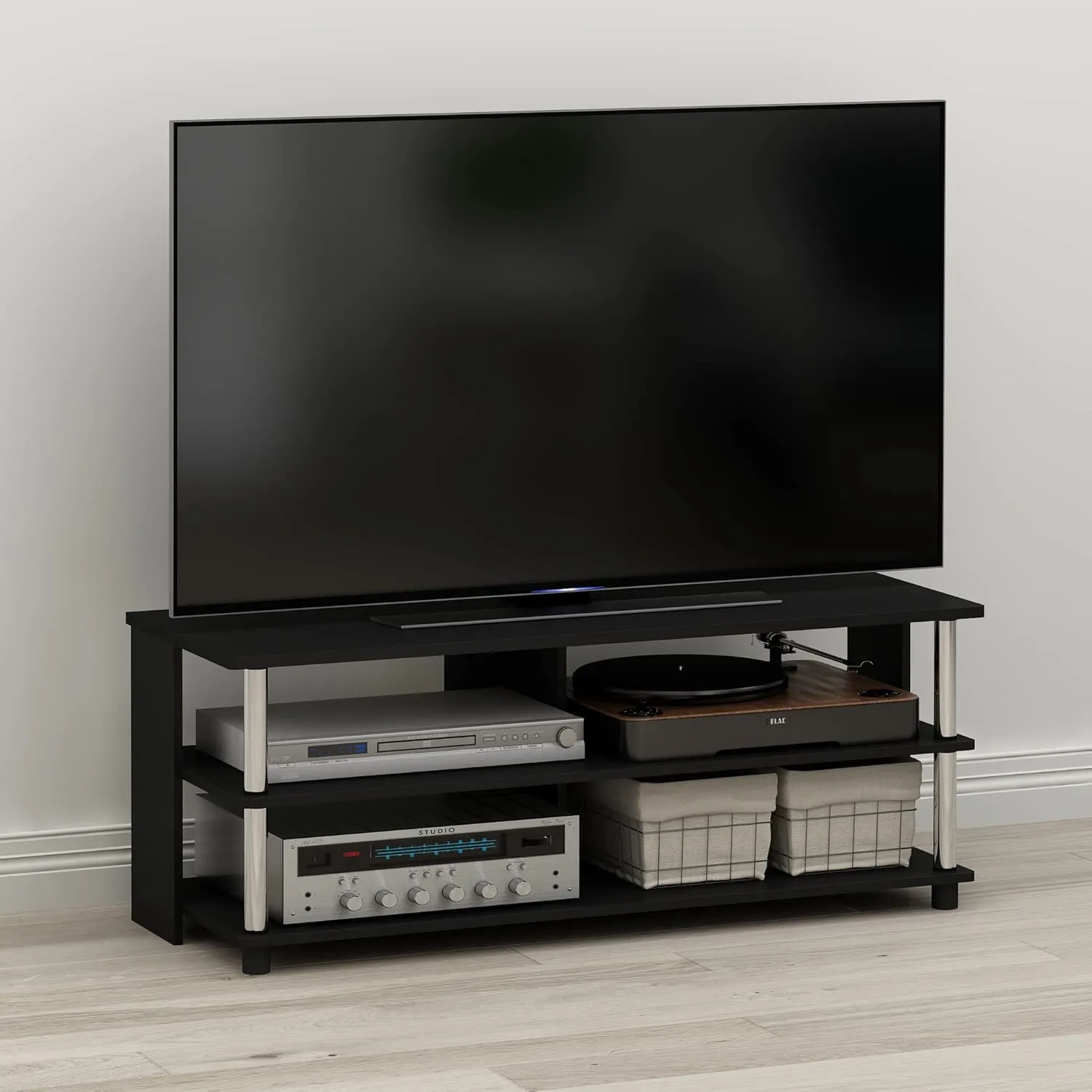 Furinno Sully 3-Tier Stand for TV up to 48 Inch, Americano/Chrome