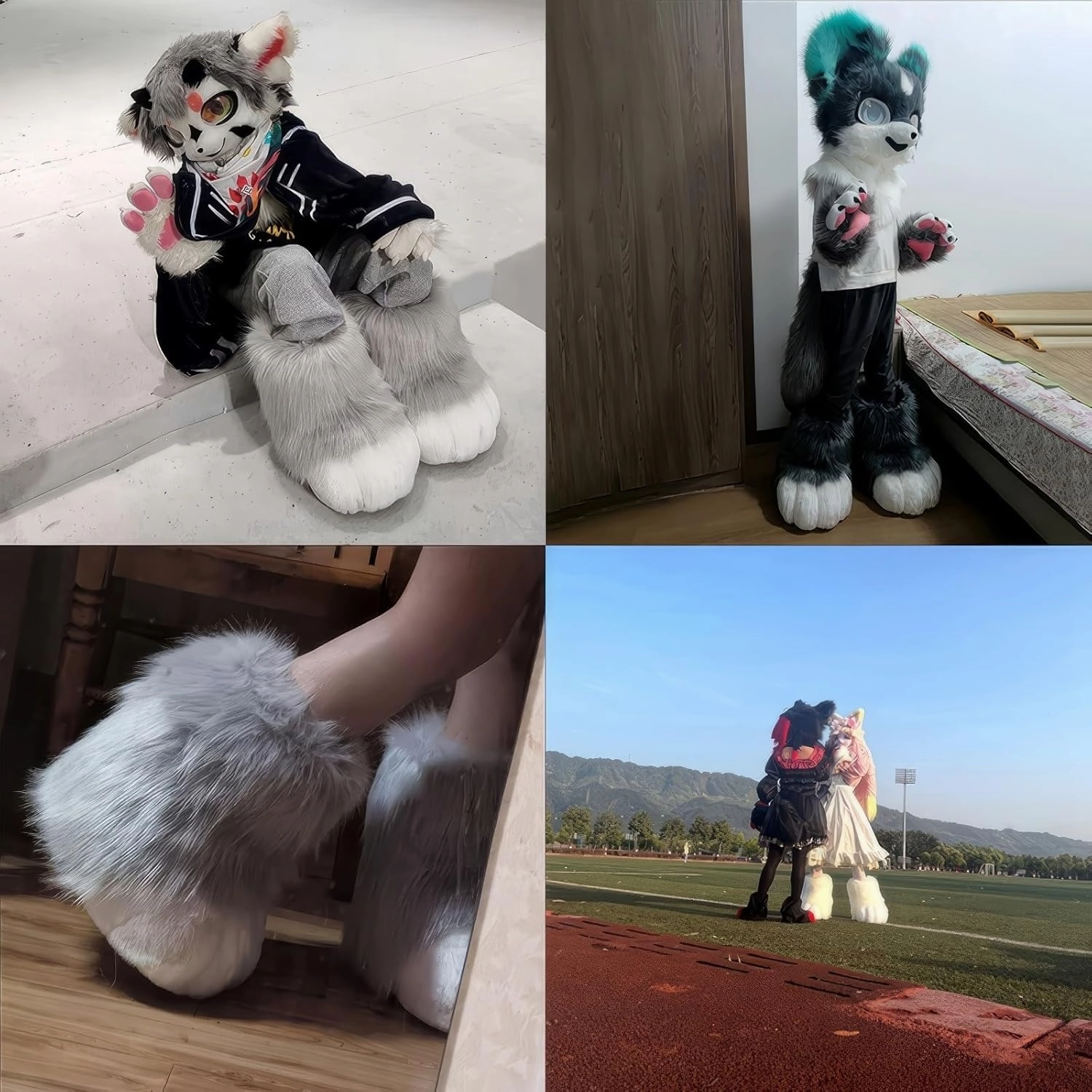 Fursuit Faux Animal Paw Slippers,KIG Furry Accessories Slippers Glove Set,Cosplay Animal Cat Wolf Dog Fox Fur Costume Shoes(13)
