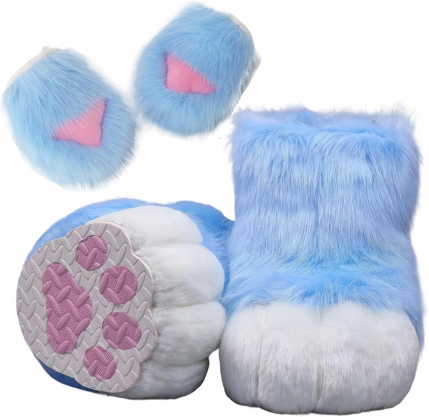 Fursuit Faux Animal Paw Slippers,KIG Furry Accessories Slippers Glove Set,Cosplay Animal Cat Wolf Dog Fox Fur Costume Shoes(13)
