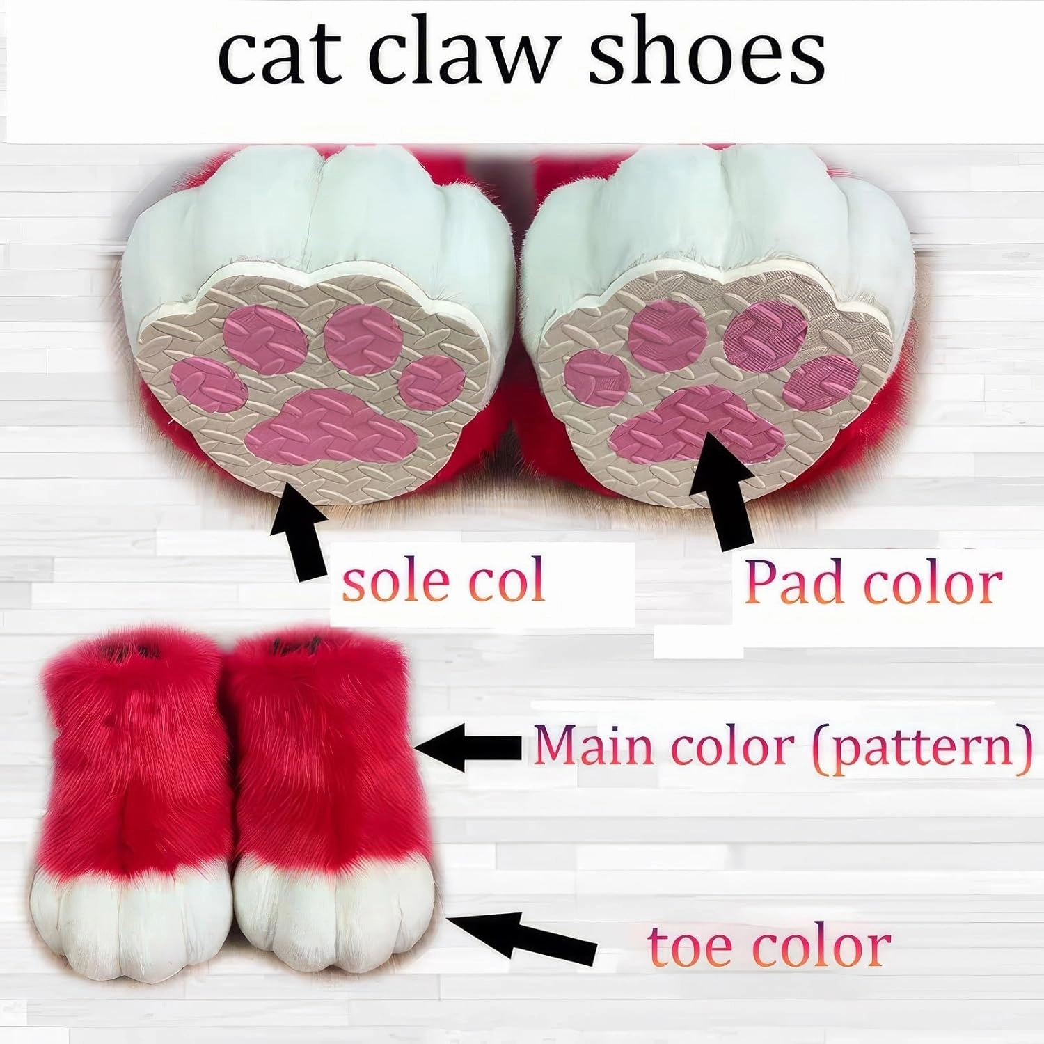 Fursuit Faux Animal Paw Slippers,KIG Furry Accessories Slippers Glove Set,Cosplay Animal Cat Wolf Dog Fox Fur Costume Shoes(13)