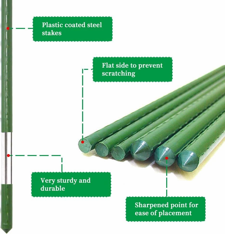 G-LEAF 4Ft Tomato Garden Stakes Cage Plastic Coated Steel Tube Plant Sticks for Tomato,Cucumber,Bean,Tree,Pack of 25