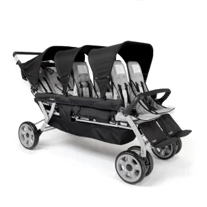 Gaggle by Foundations Jamboree 6 Seat Multi-Child Stroller with UV Blocking Canopies | Reclining Seats | 5-Point Safety Harness | Compact Fold for Daycares, Parks & Travel | Black