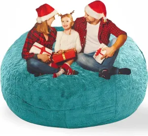 Gaint Bean Bag for Kids Adults Cover Only Cozy Oversized Round Beanbag Chair Sofa Couch for Stuffed Animal Storage Bean Bag Bed, 6FT, Blue Green