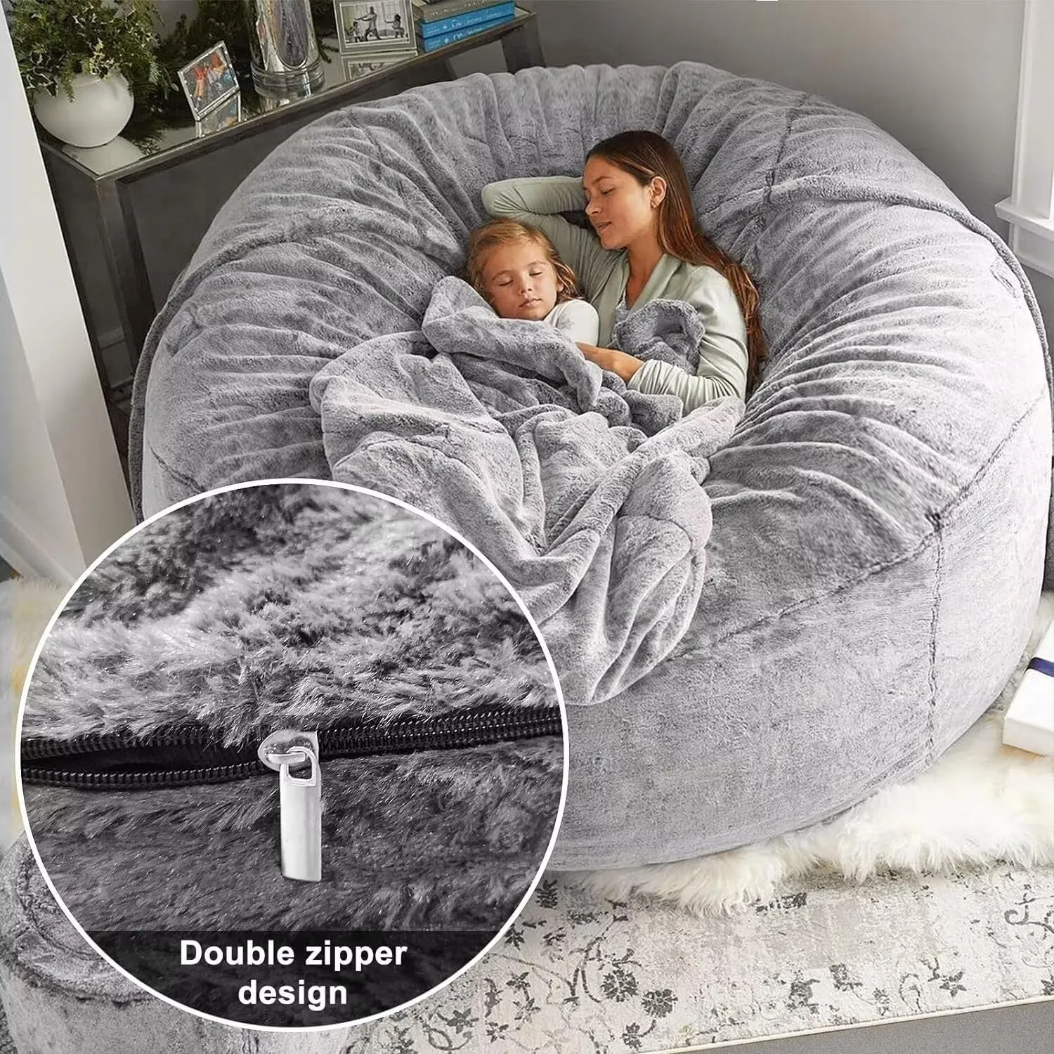 Gaint Bean Bag for Kids Adults Cover Only Cozy Oversized Round Beanbag Chair Sofa Couch for Stuffed Animal Storage Bean Bag Bed, 6FT, Blue Green
