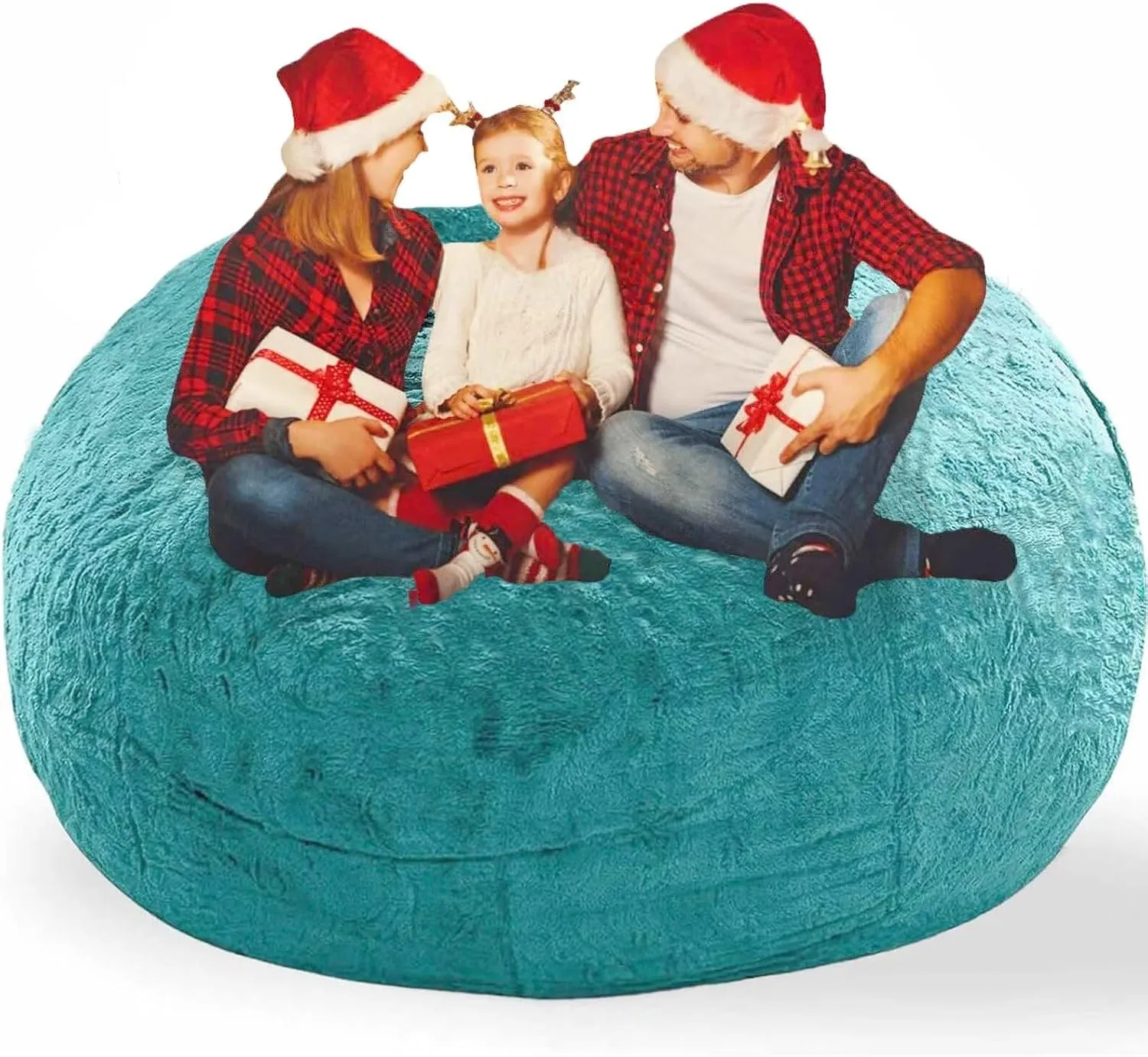 Gaint Bean Bag for Kids Adults Cover Only Cozy Oversized Round Beanbag Chair Sofa Couch for Stuffed Animal Storage Bean Bag Bed, 6FT, Blue Green