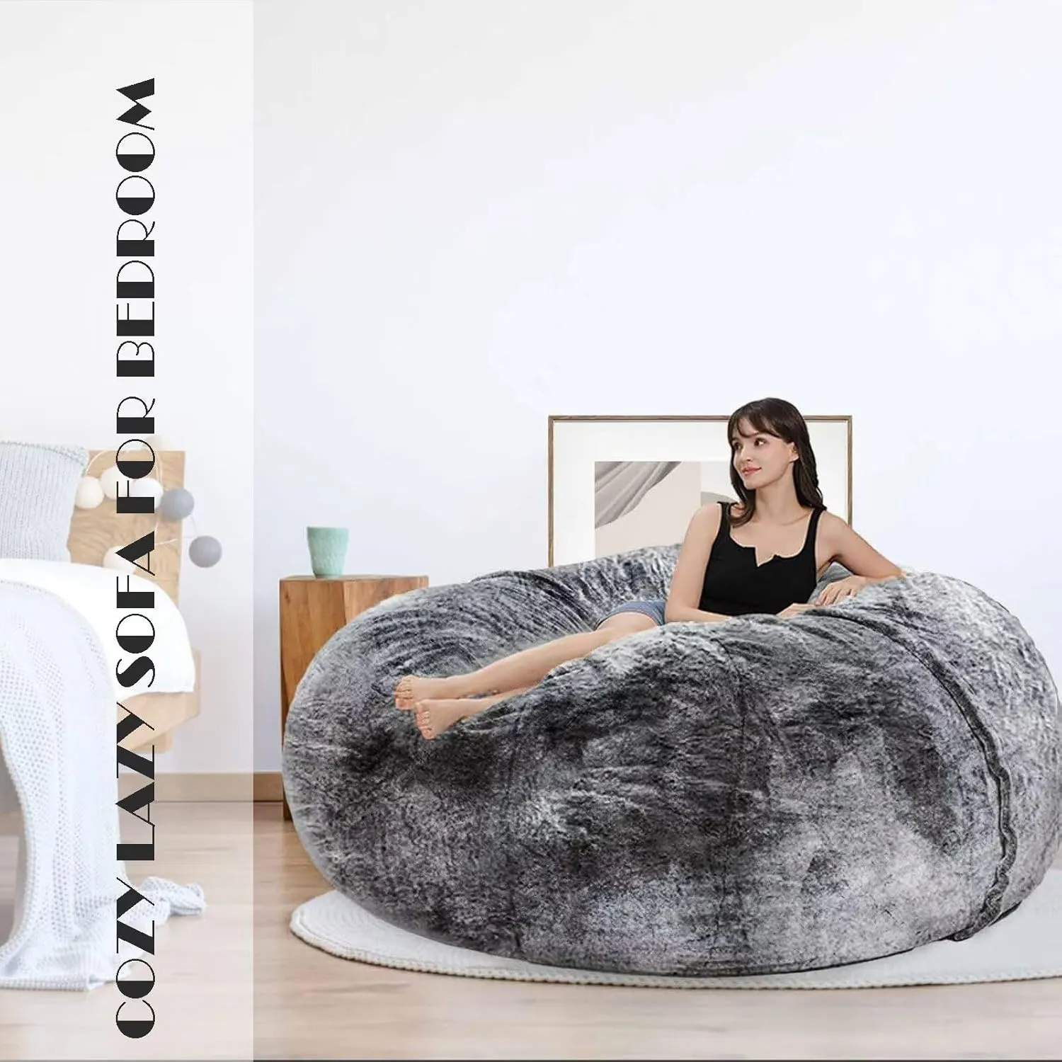 Gaint Bean Bag for Kids Adults Cover Only Cozy Oversized Round Beanbag Chair Sofa Couch for Stuffed Animal Storage Bean Bag Bed, 6FT, Blue Green