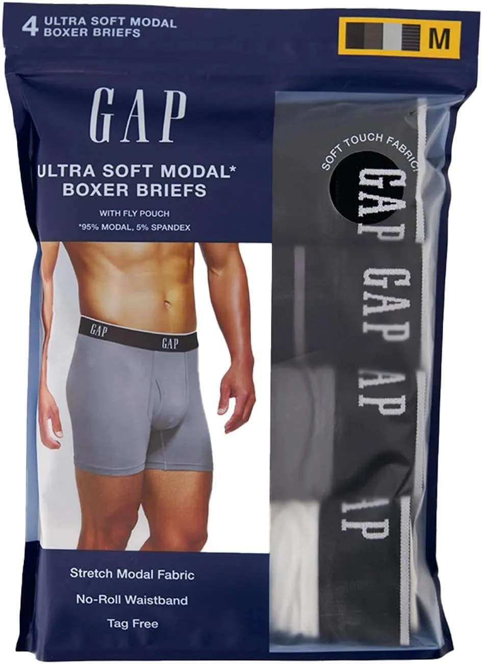 GAP Men's Underwear, Ultra Soft Modal Fabric with Fly Pouch Boxer Brief for Men, 4-Pack