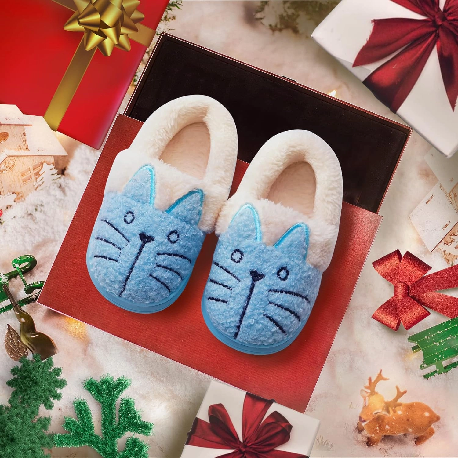GaraTia Women/Kids Family Cute Cat Warm House Slippers Booties