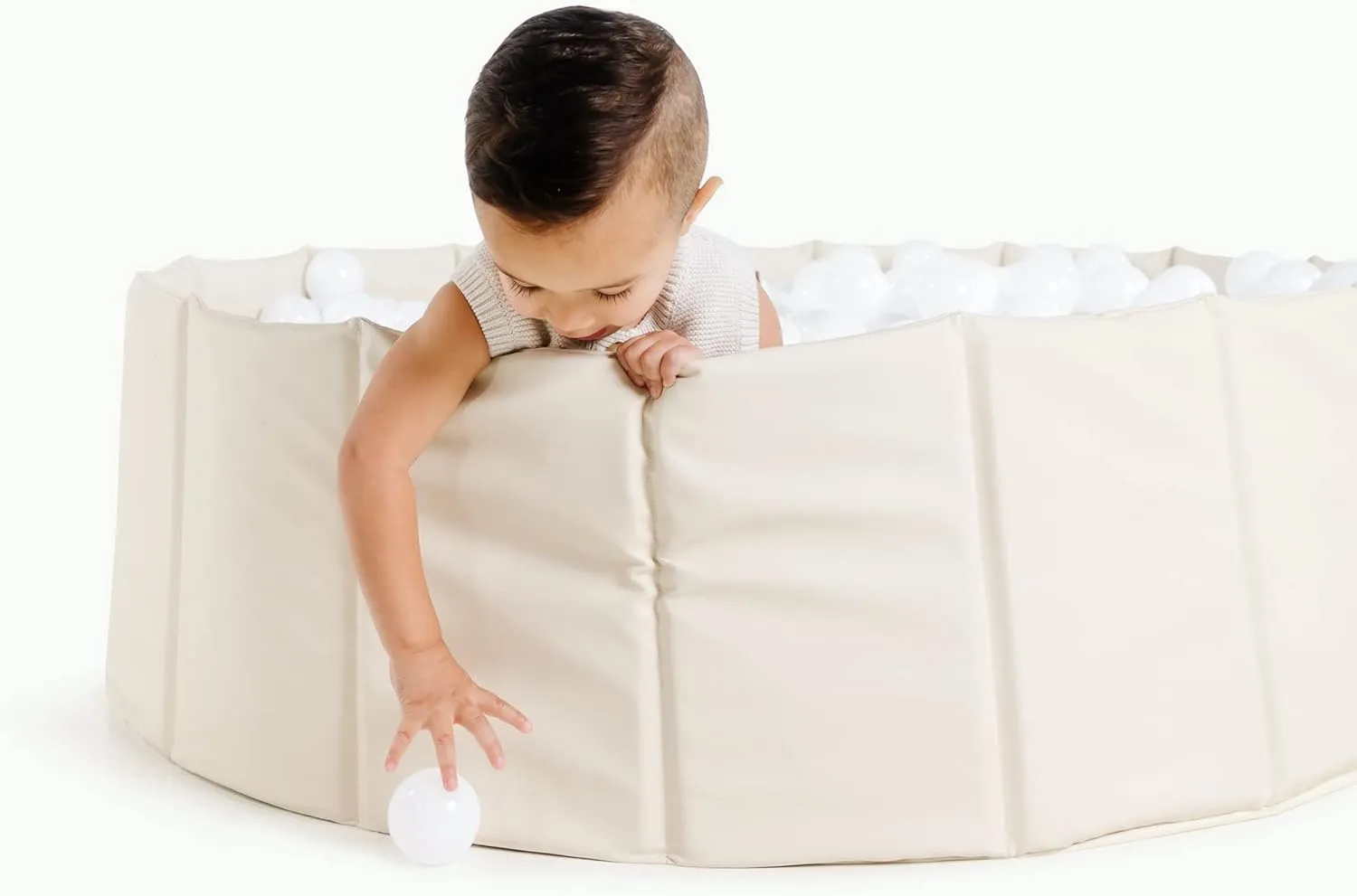 Gathre Ball Pit for Toddlers, Kids, & Babies, Portable Playpen, Foldable, Easy Set Up, Wipeable Water-Resistant Leather - Balls NOT Included - Ivory