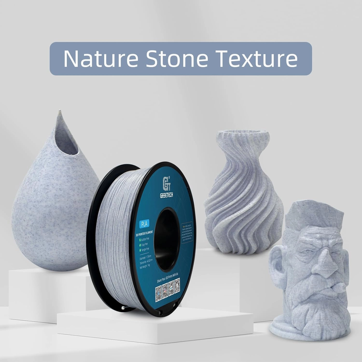 Geeetech Marble PLA Filament, Stone-Like Appearance, 1.75mm 3D Printing Filament 1kg(2.2lbs), Dimensional Accuracy  /- 0.03 mm, Marble White-Blue Stone Color, Fit Most FDM Printer