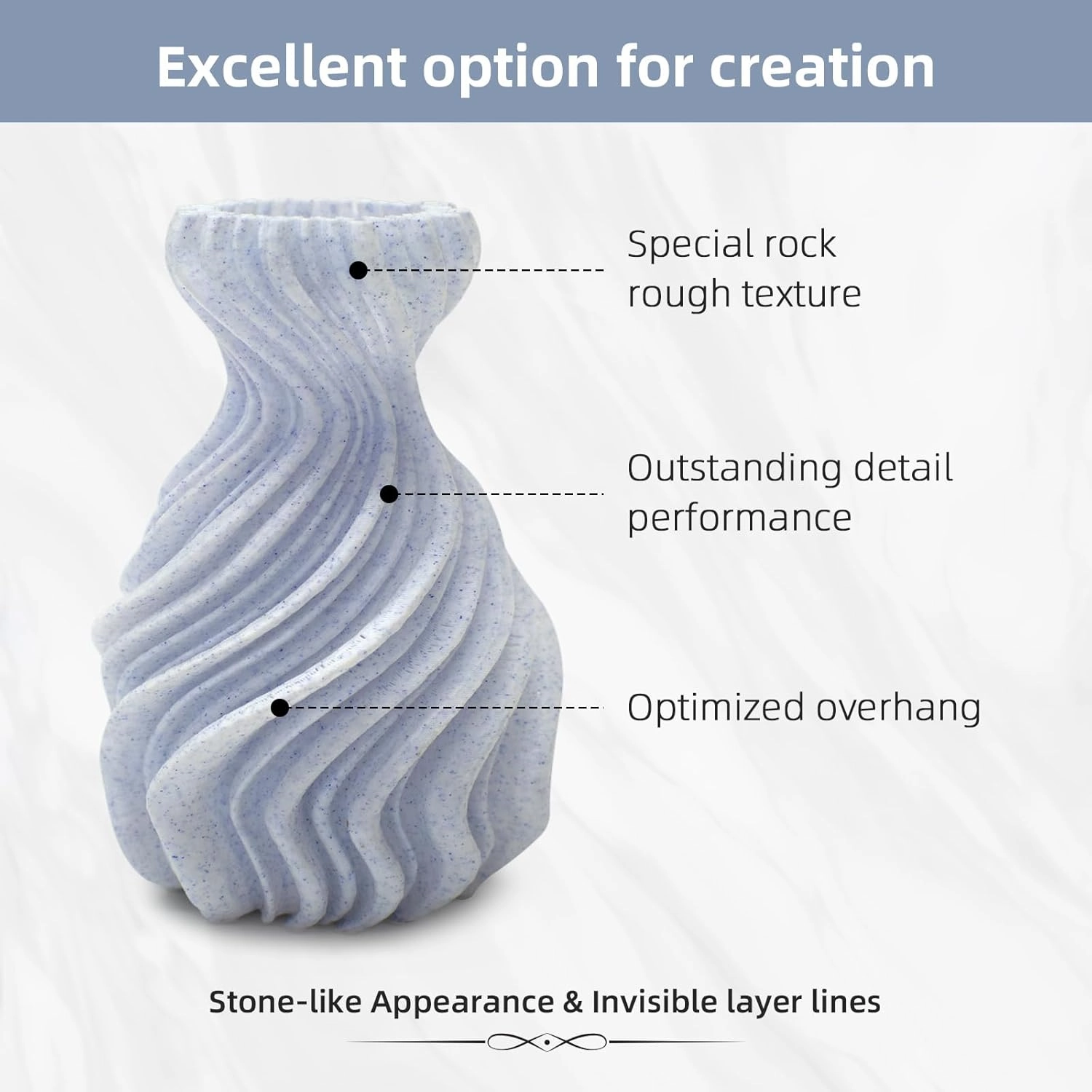 Geeetech Marble PLA Filament, Stone-Like Appearance, 1.75mm 3D Printing Filament 1kg(2.2lbs), Dimensional Accuracy  /- 0.03 mm, Marble White-Blue Stone Color, Fit Most FDM Printer