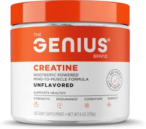 Genius Micronized Creatine Monohydrate Powder, Post Workout Supplement, Unflavored - 100% Naturally Flavored & Sweetened - Supports Muscle Building, Cellular Energy & Cognitive Function – 170g