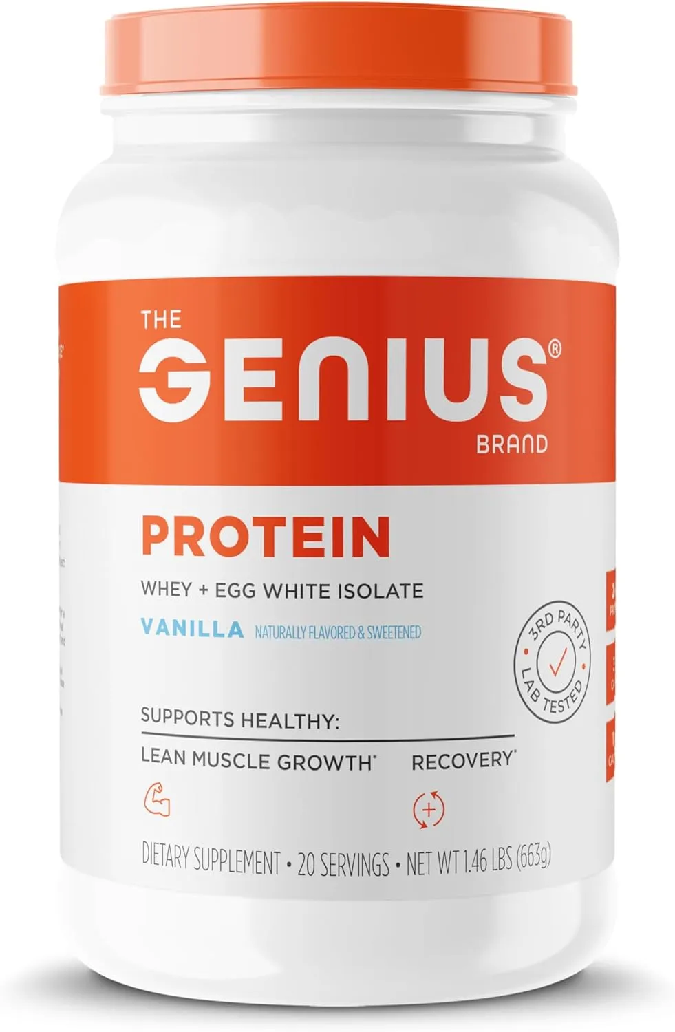 Genius Protein Powder, Vanilla - Dual Protein Blend with Improved Whey Isolate & Natural Egg White for Lean Muscle Building for Men & Women - Grass-Fed Pre & Post Workout Meal Replacement Shake
