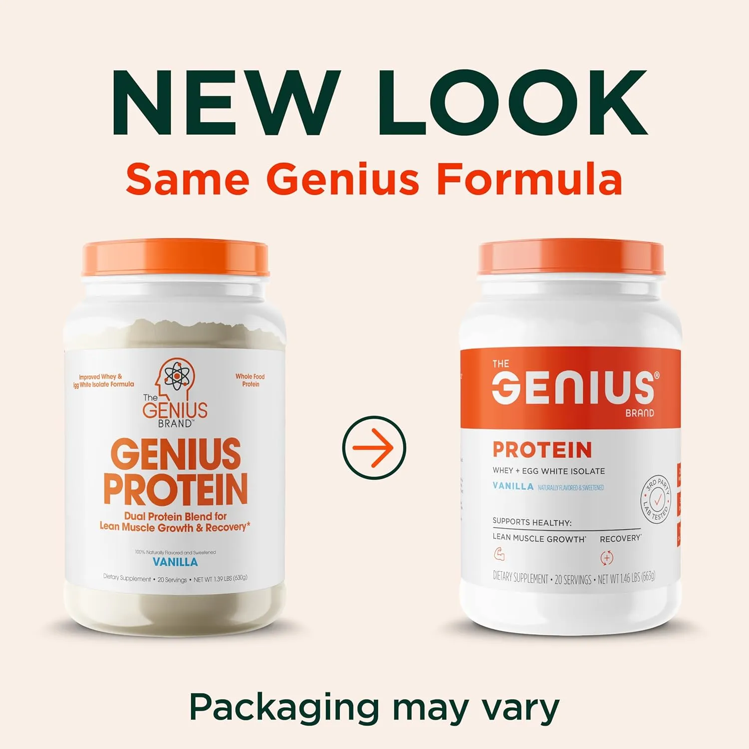 Genius Protein Powder, Vanilla - Dual Protein Blend with Improved Whey Isolate & Natural Egg White for Lean Muscle Building for Men & Women - Grass-Fed Pre & Post Workout Meal Replacement Shake