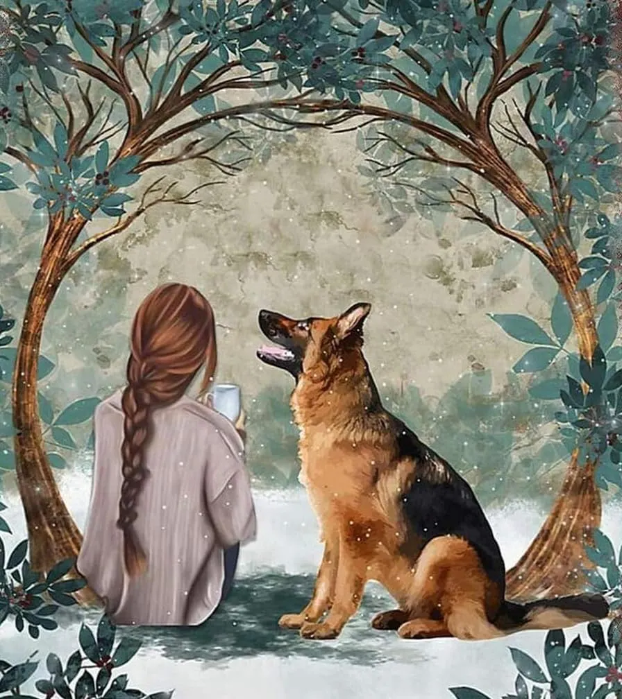 German Shepherd 1000 Pieces Puzzle for Adult - Once Upon A Time There was A Girl Dog Lovers Wooden Jigsaw Puzzles Challenging Educational Fun Interactive Toys for Family Creative Gift