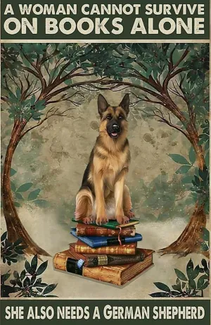 German Shepherd 500 Pieces Puzzle for Adult - A Women Cannot Survive On Books Alone - Dog Lovers Wooden Jigsaw Puzzles Challenging Educational Fun Interactive Toys for Family Creative Gift, 500PCS