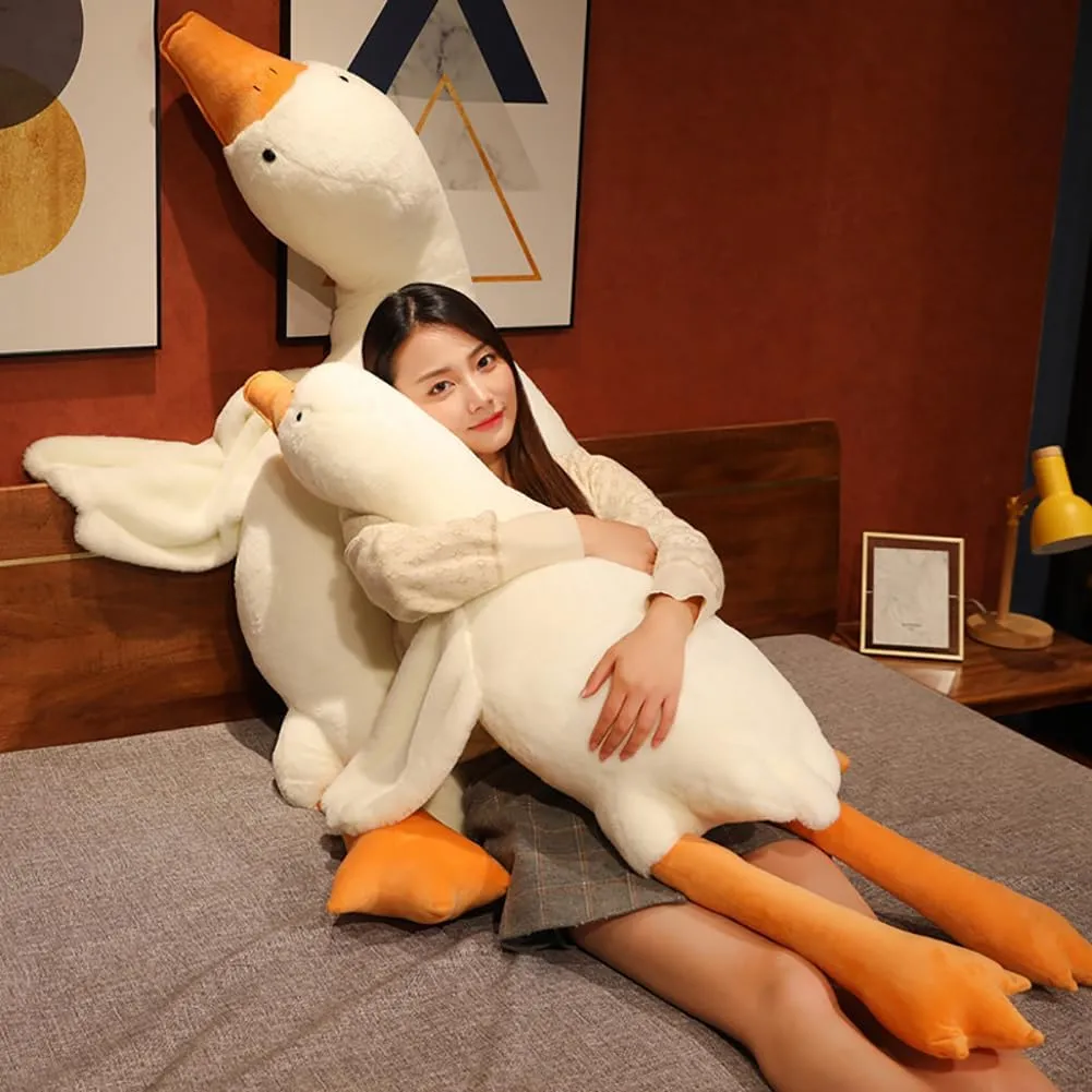 Giant White Goose Plush-51 in Soft Furry Swan Stuffed Animal Pillow,Huge Goose Plush Hugging Pillow Gifts for Every Age (51 in)