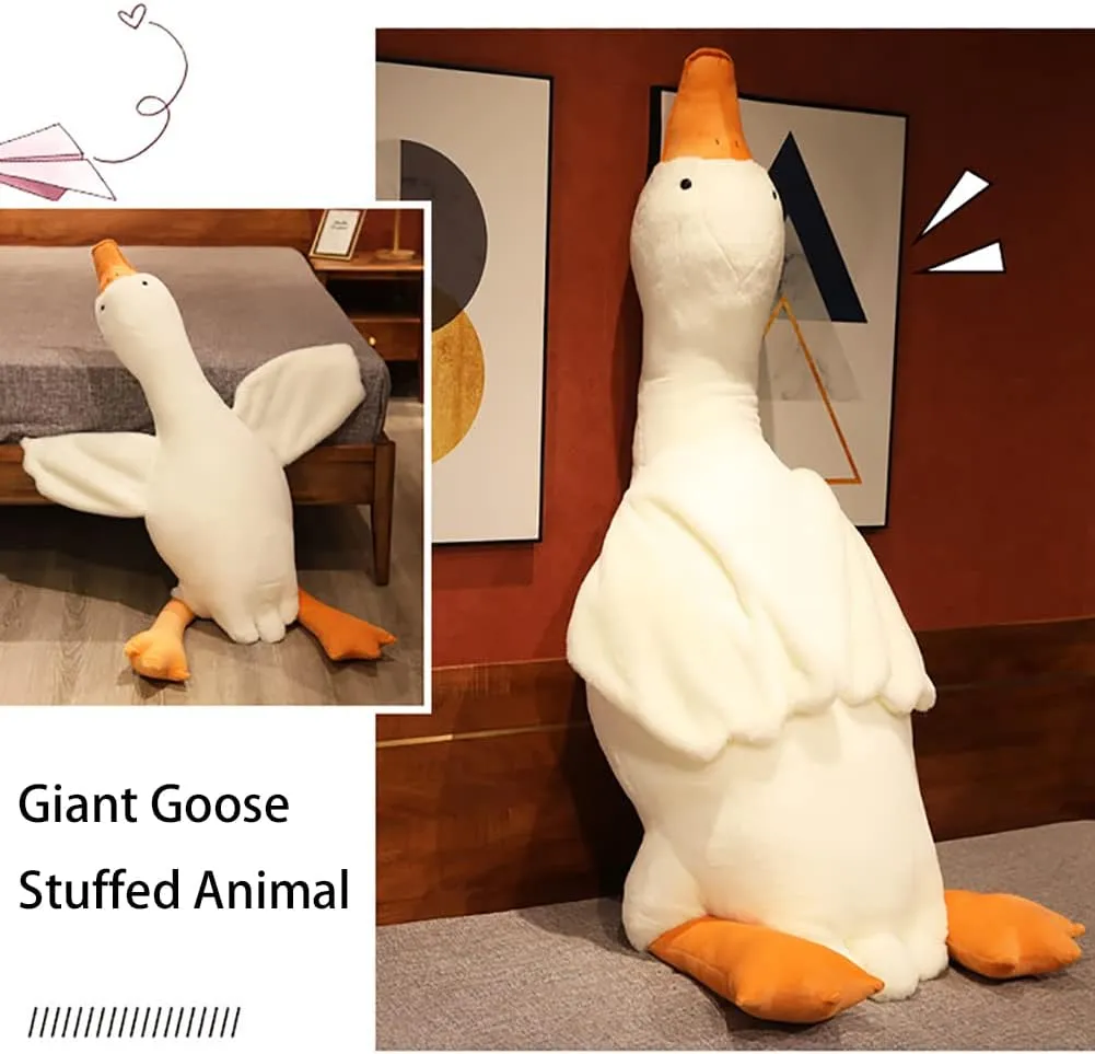 Giant White Goose Plush-51 in Soft Furry Swan Stuffed Animal Pillow,Huge Goose Plush Hugging Pillow Gifts for Every Age (51 in)