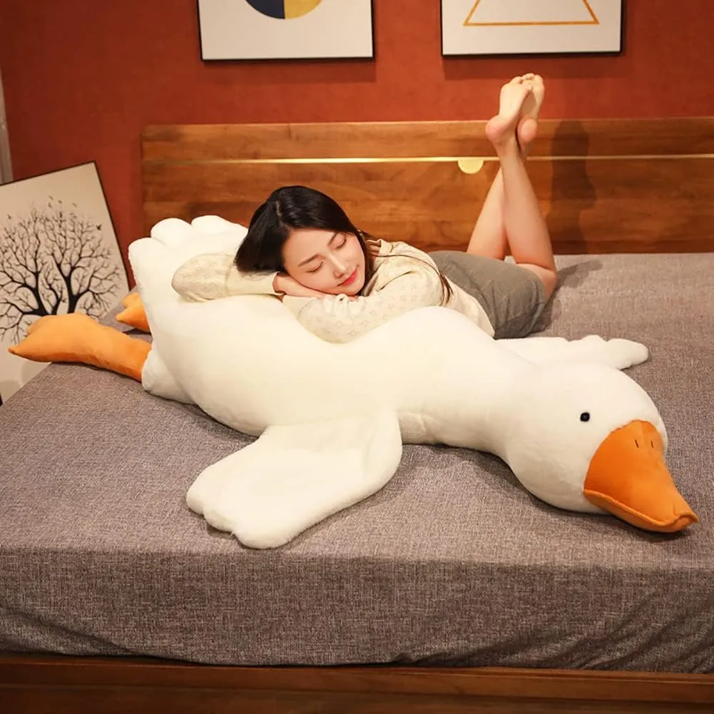 Giant White Goose Plush-51 in Soft Furry Swan Stuffed Animal Pillow,Huge Goose Plush Hugging Pillow Gifts for Every Age (51 in)