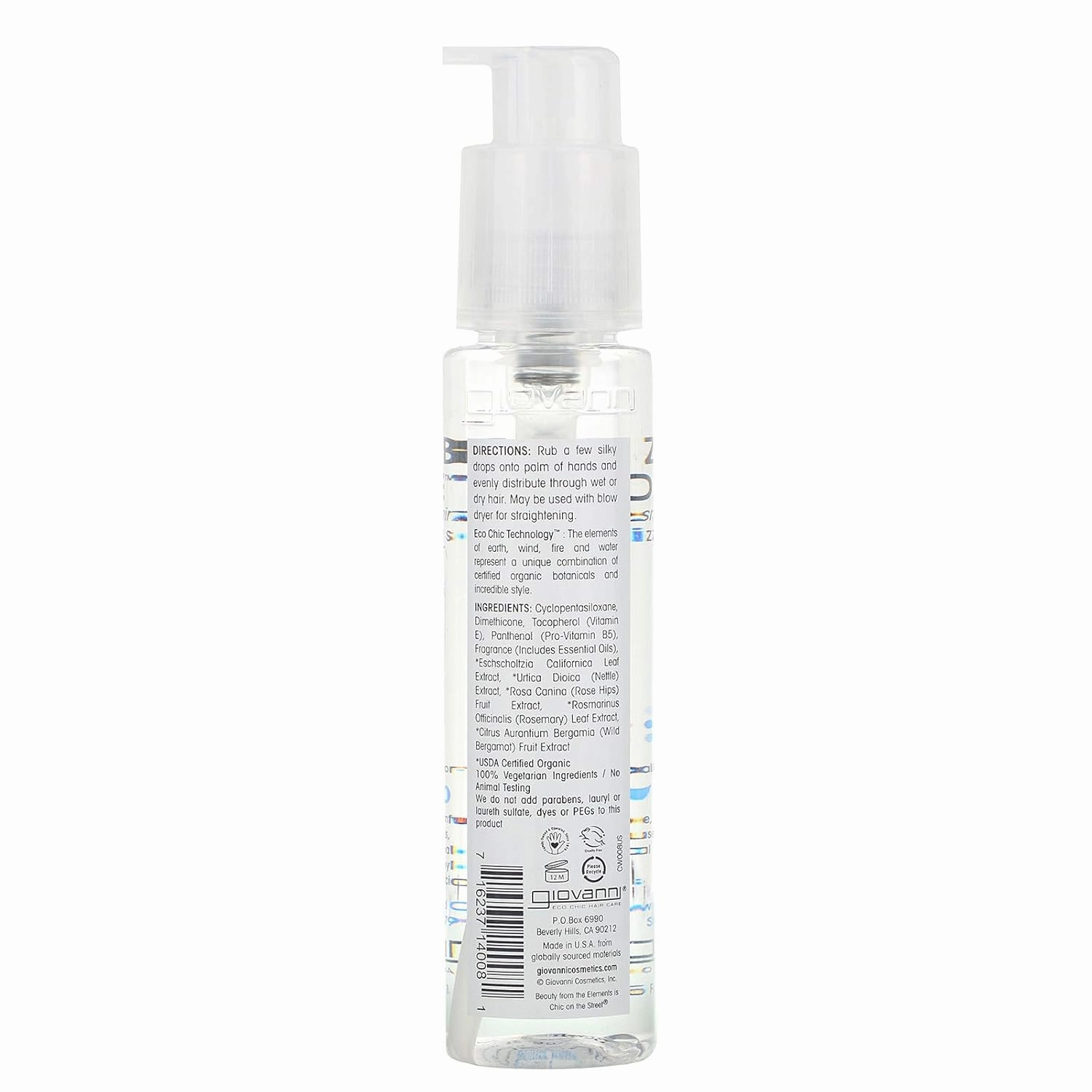GIOVANNI ECO CHIC Frizz Be Gone - Super Smoothing Anti-Frizz Hair Serum, Adds Shine, Seals in Color, Infused with Natural Botanical Ingredients, Salon Quality, No Parabens - 2.75 oz
