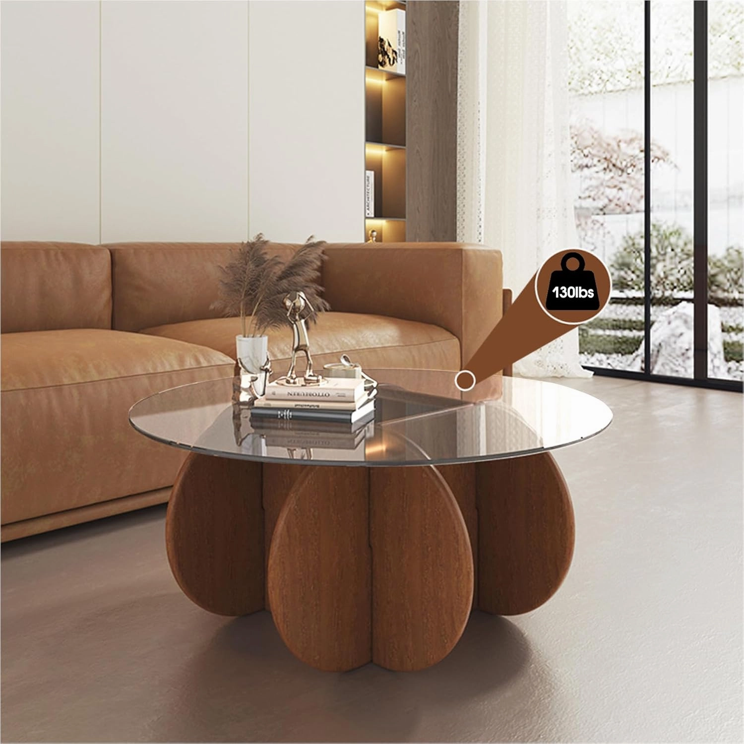 Glass Coffee Tables for Living Room Modern Elegant Round Coffee Table Mid Century Farmhouse Center Table with Solid Wood Frame and Tempered Glass Tabletop, Easy Assembly,31.5''