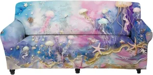 GLENLCWE Colorful Starfish Octopus Print Couch Cover Sofa Slipcover,1 Pieces Hawaiian Sofa Cover for 4 Cushion Cover,Polyester Stretch Sofa Couch Protector for Pets Kids