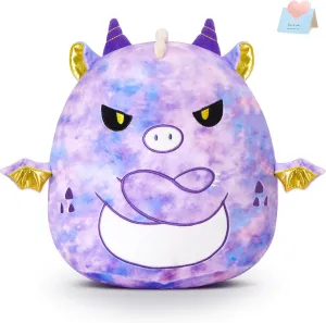 Glow Guards Original 12" Purple Tie-Dye Dragon Plush Pillow - Cute Stuffed Animal Soft Toy Dinosaur - Birthday Gift for Boys Girls Kids, The Angry Dragon