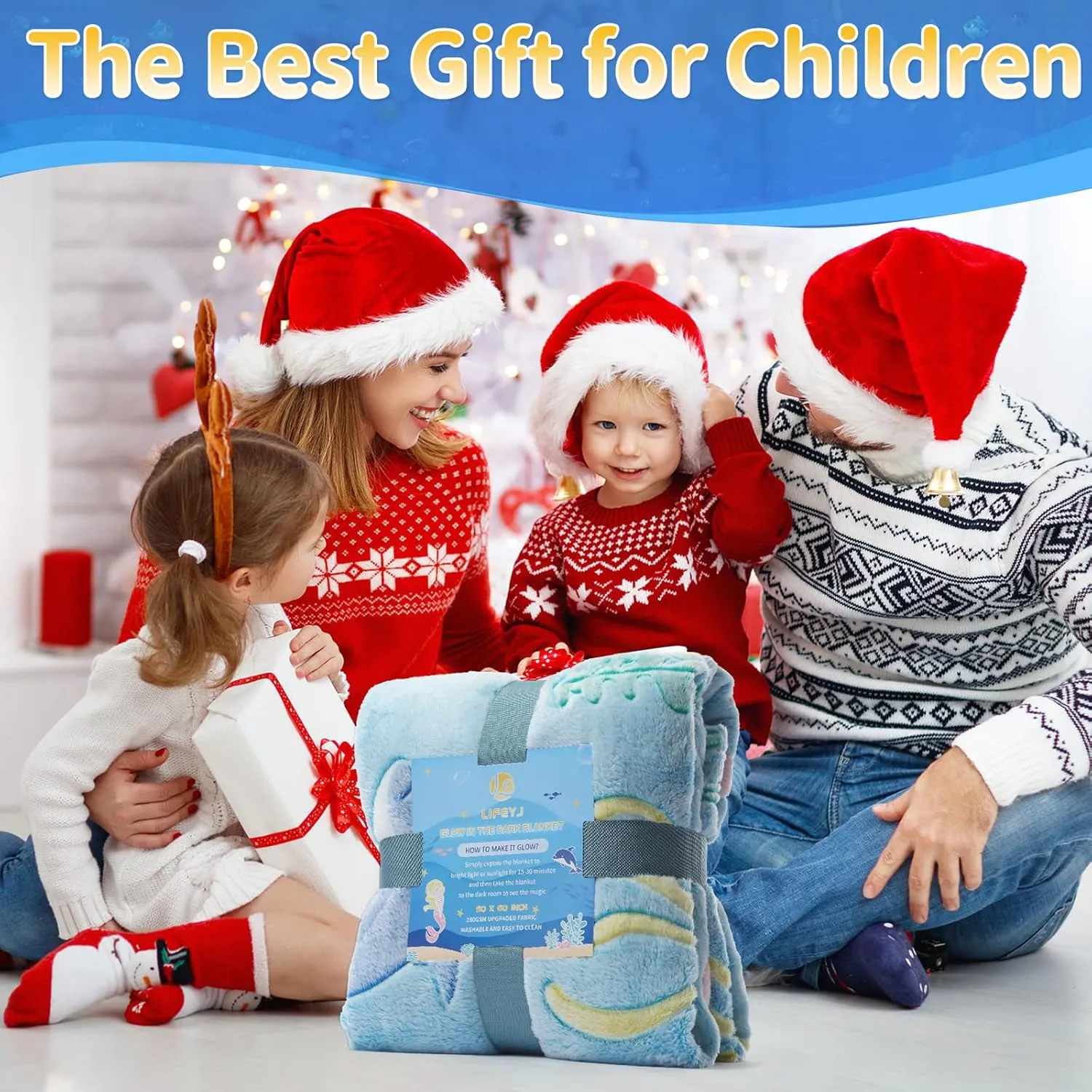 Glow in The Dark Blanket Mermaid Whale Gifts for Girls Boys, Soft Marine Life Blanket 3 4 5 6 7 8 9 10 Year Old Girl Gifts, Toddler Girls Toys Age 6-8, Gifts for Girls Birthday, 50"" x60, Blue