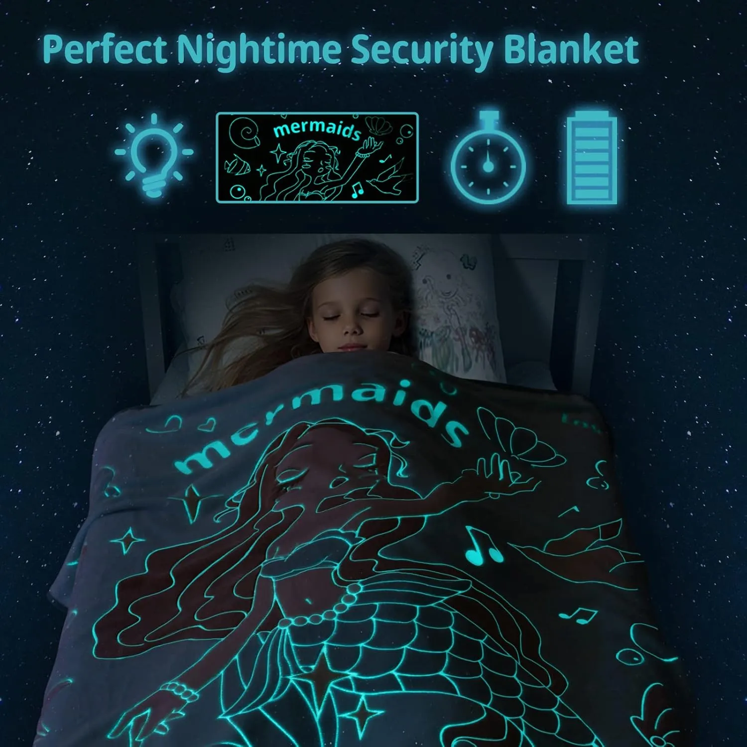 Glow in The Dark Mermaid Blanket Throw Gifts for Girls Kid Blankets Super Soft 3 4 5 6 7 8 9 Year Old Girl Gift Ideas Girls Toys Age 6-8 Mermaid Toys Birthday Gifts 50"x 60"