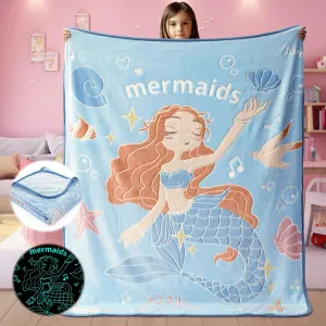 Glow in The Dark Mermaid Blanket Throw Gifts for Girls Kid Blankets Super Soft 3 4 5 6 7 8 9 Year Old Girl Gift Ideas Girls Toys Age 6-8 Mermaid Toys Birthday Gifts 50"x 60"
