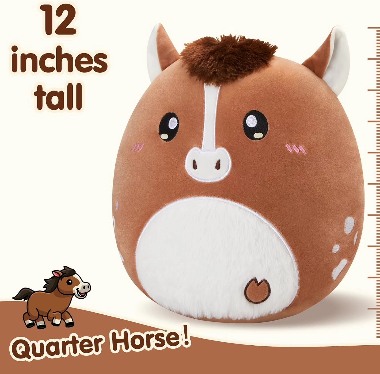 Glow Guards 12-Inch Quarter Horse Plush Pillow Cute Horse Stuffed Animal Soft Plush Toy Stuffed Animals Birthday Gift for Boys Girls Kids