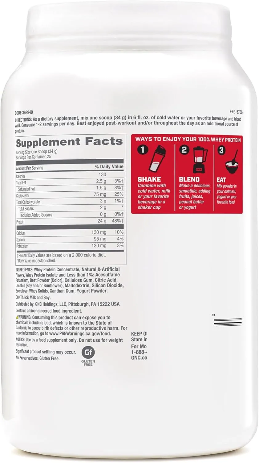 GNC Pro Performance 100% Whey Protein Supplement, 25g Protein, Supports Muscle Strength and Recovery, Creamy Strawberry, 25 Servings