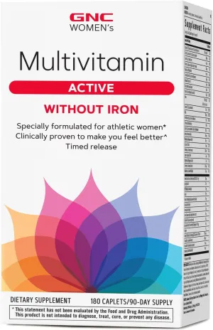 GNC Women's Multivitamin Active Without Iron |Supports an Active Lifestyle | 30  Nutrient Formula | Promotes Bone & Joint Health, Helps Energy Production | 180 Caplets
