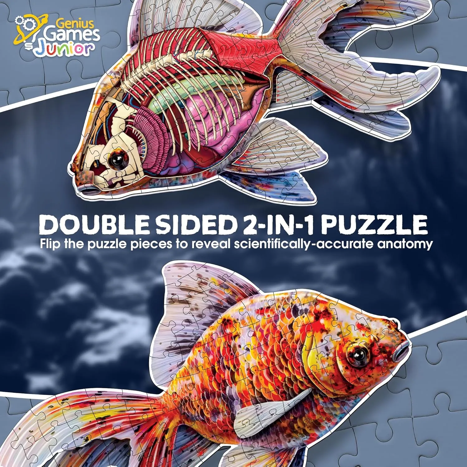 Goldfish Animal Anatomy Floor Puzzle | 100-Piece Double Sided Jigsaw Puzzle | Large-Sized, Over 4 Feet Scientifically Accurate Illustration - Fun and Educational Toy for Kids, Toddlers and Families