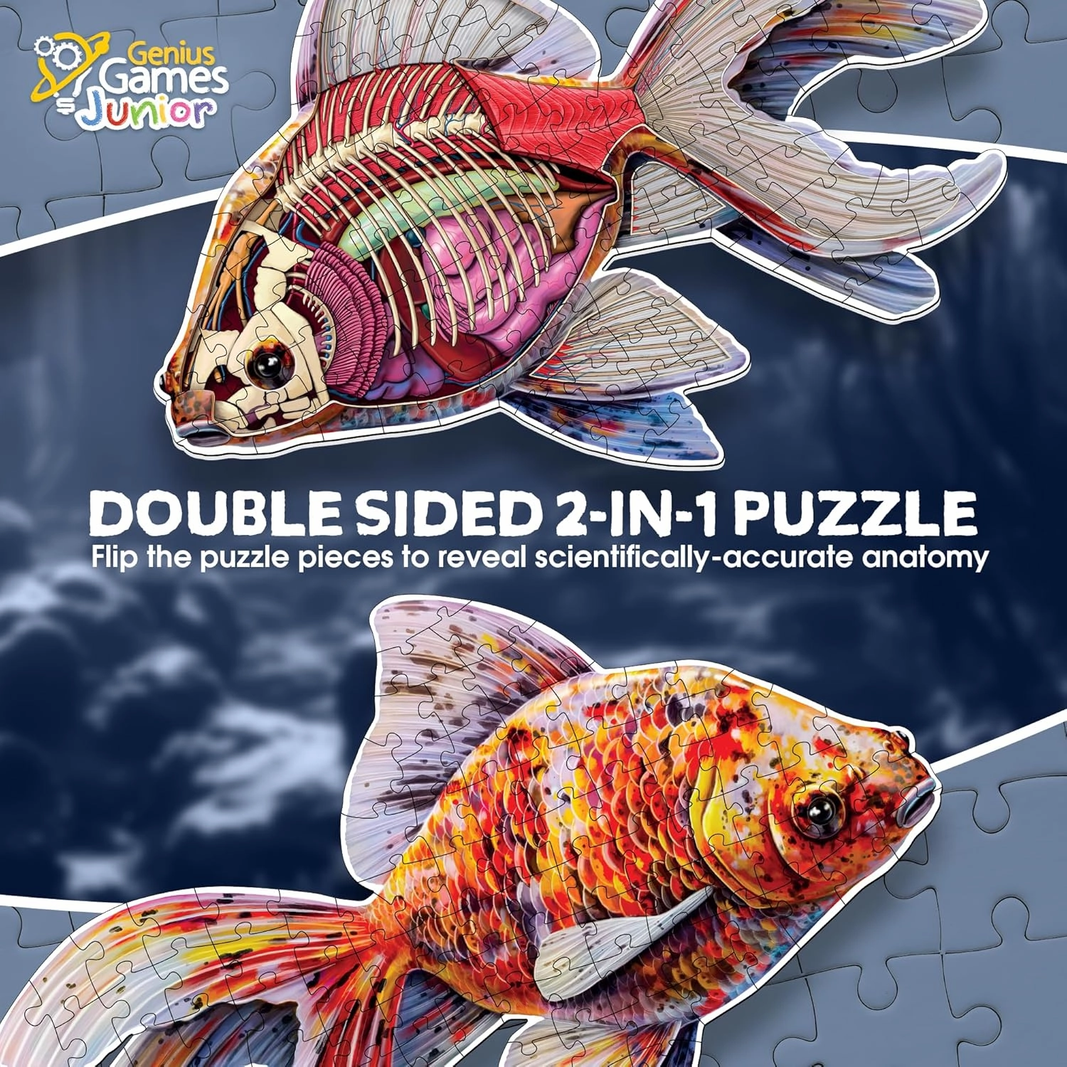 Goldfish Animal Anatomy Floor Puzzle | 100-Piece Double Sided Jigsaw Puzzle | Large-Sized, Over 4 Feet Scientifically Accurate Illustration - Fun and Educational Toy for Kids, Toddlers and Families