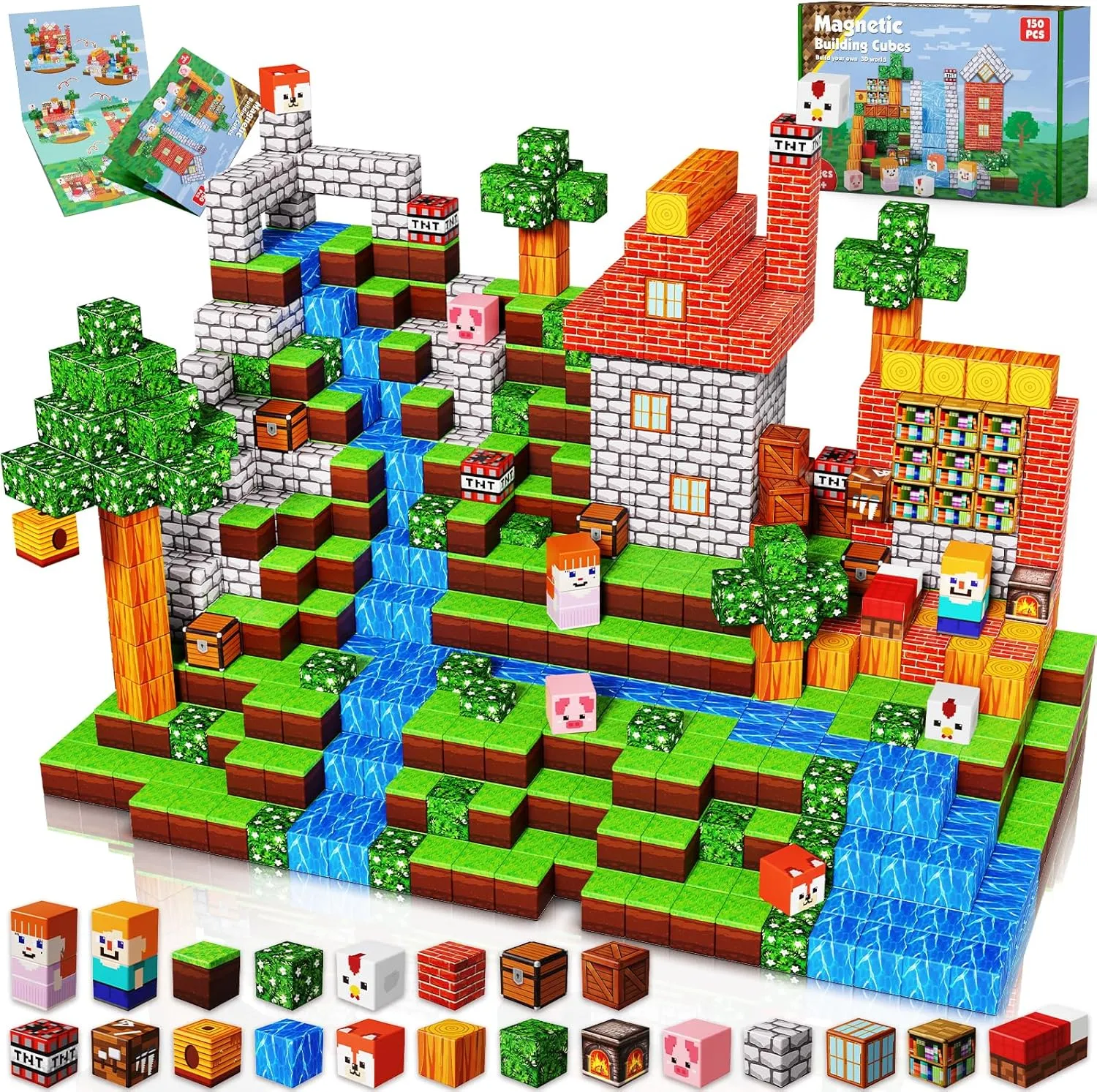 Goody King Magnetic Building Blocks|150PCS Magnetic Building Cube Game, Constructions Toys for Boys & Girls Age 3-4,5-8 9 10,STEM Montessori Stacking Toy, Sensory Tiles Birthday for Toddlers