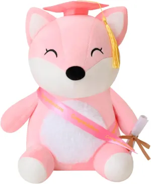 Graduation Fox Stuffed Animal, Graduation Fox Plush, Cute Pink Plushies Toy with Cap Gifts for Girls Boys Decor 10 Inch