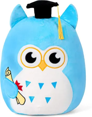 Graduation Plush, Soft Owl Stuffed Animals with Blue Body and Ears, Black Graduation Cap, Fringe and Diploma, Cute Pillow Toys Graduation Gift Plush Stuffed Animal Party Decoration(Blue)