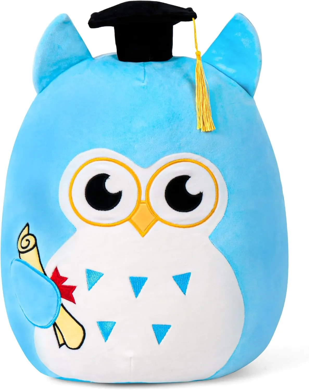 Graduation Plush, Soft Owl Stuffed Animals with Blue Body and Ears, Black Graduation Cap, Fringe and Diploma, Cute Pillow Toys Graduation Gift Plush Stuffed Animal Party Decoration(Blue)