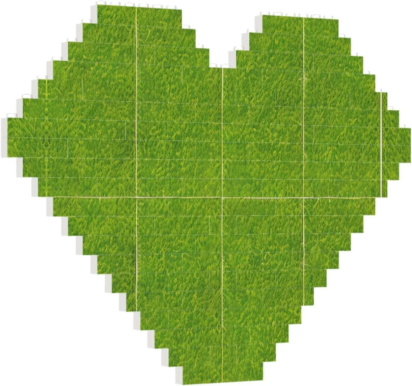 Green Grassland Print Building Brick Block Puzzle - Heart Shaped Picture Puzzles, Wooden Picture Jigsaw Puzzles Set