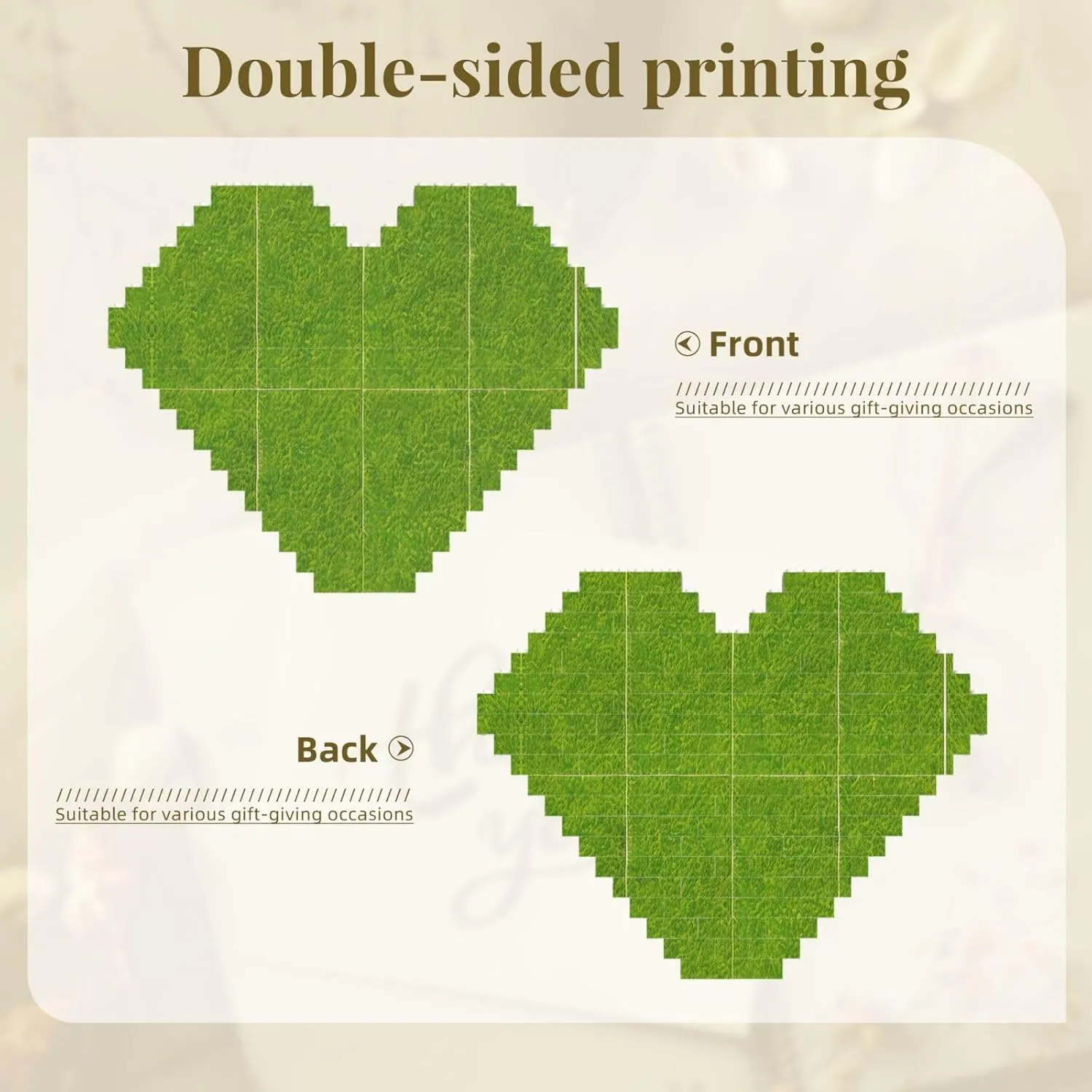 Green Grassland Print Building Brick Block Puzzle - Heart Shaped Picture Puzzles, Wooden Picture Jigsaw Puzzles Set