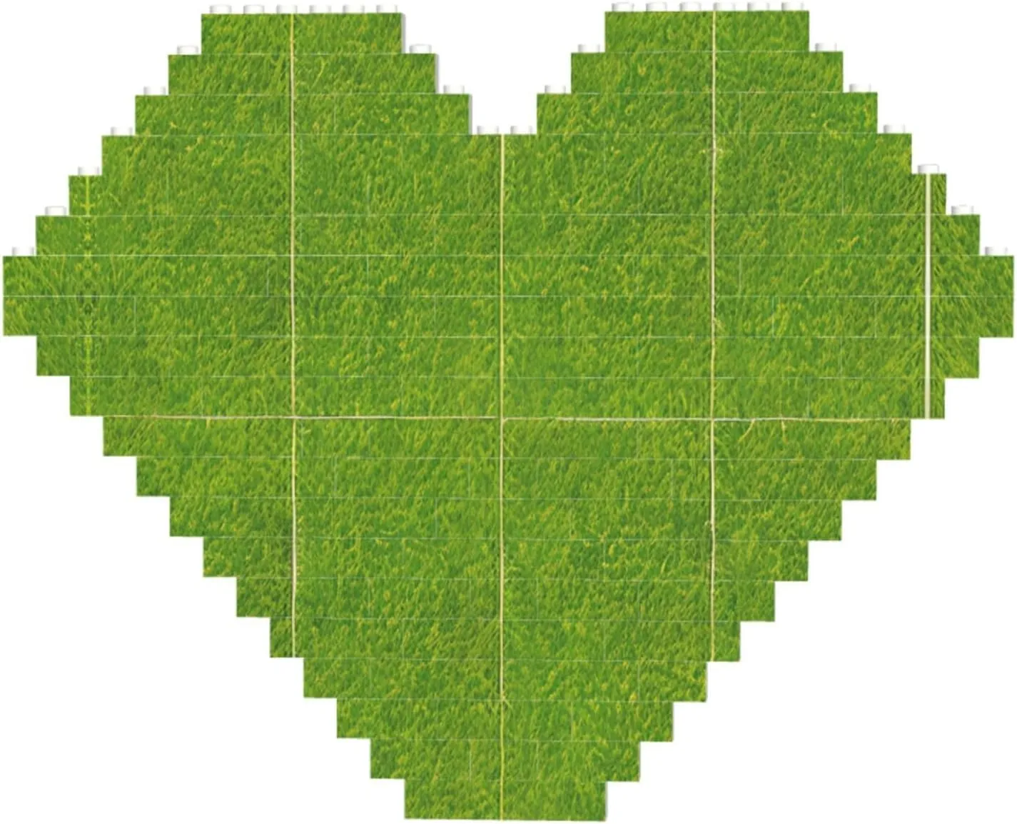 Green Grassland Print Building Brick Block Puzzle - Heart Shaped Picture Puzzles, Wooden Picture Jigsaw Puzzles Set
