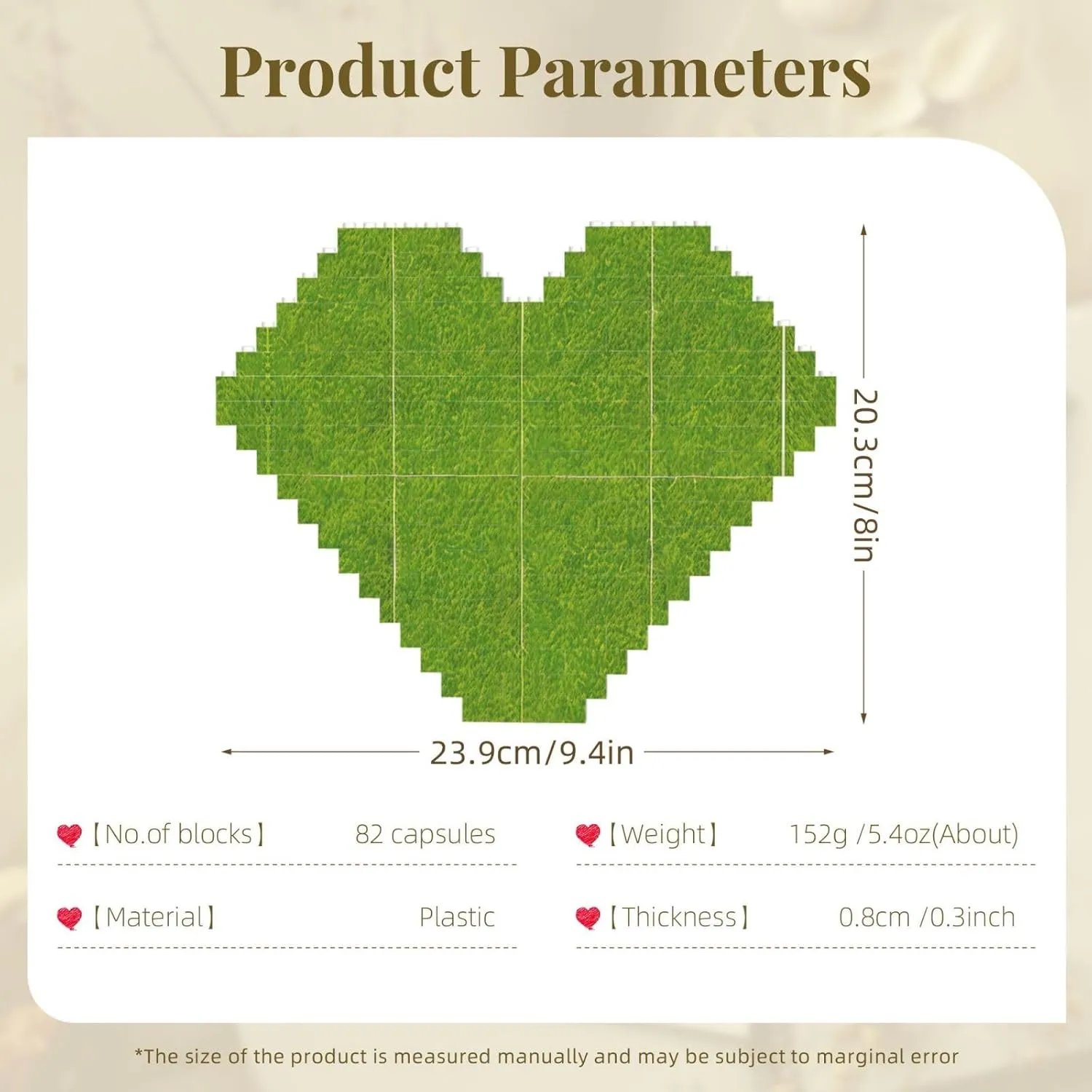 Green Grassland Print Building Brick Block Puzzle - Heart Shaped Picture Puzzles, Wooden Picture Jigsaw Puzzles Set