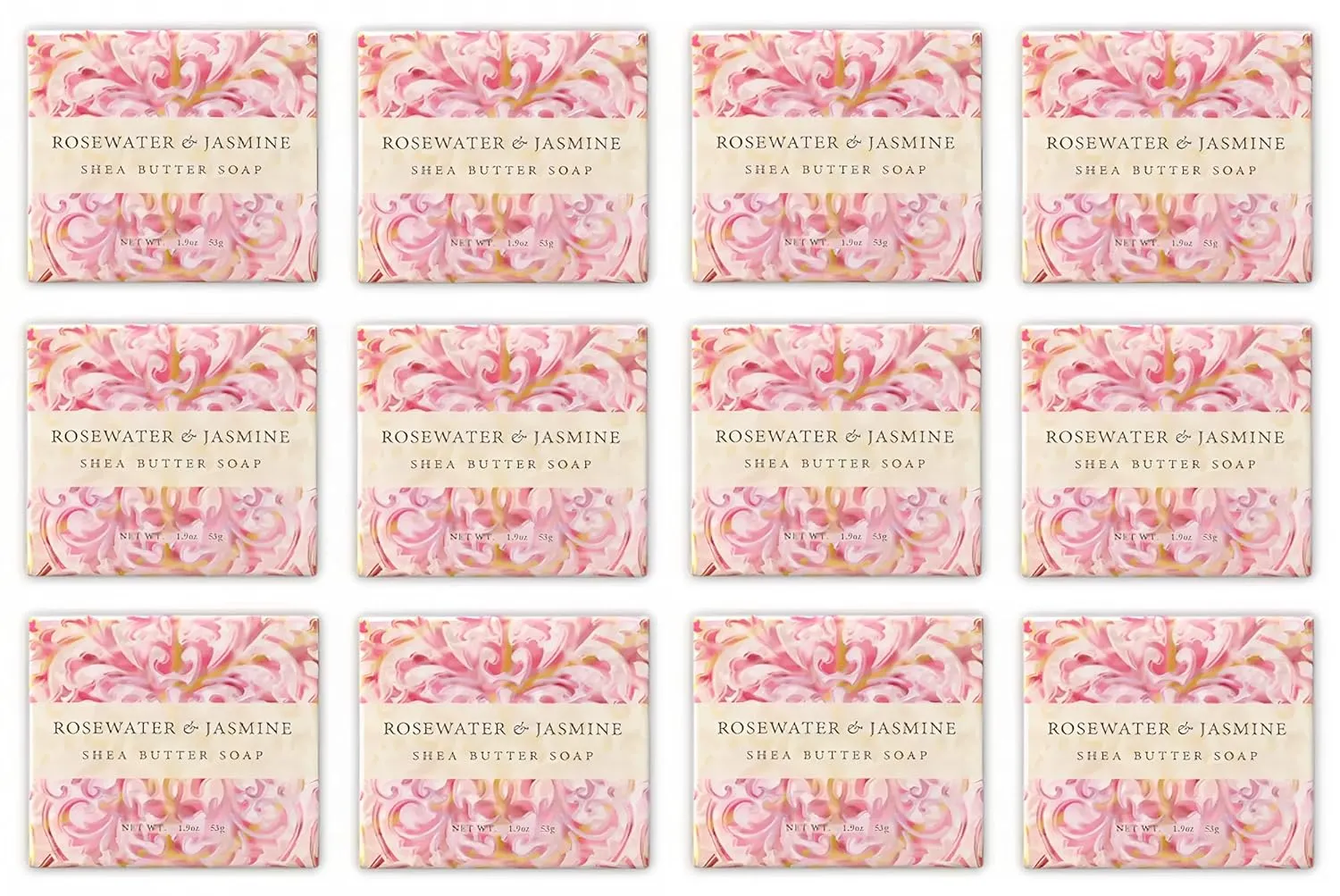 Greenwich Bay ROSEWATER JASMINE Scented Bar Soaps - 12 Pack of Mini 1.9 oz. Botanical Scented Bars - Perfect for Guest Bath, Airbnb, Salon, Spa, Hotel - Elegant Wrappers