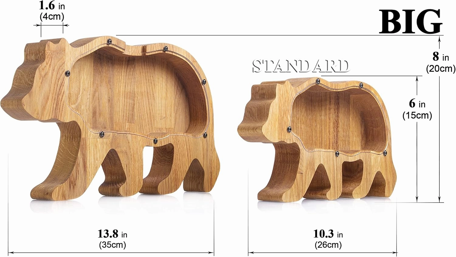 Grizzly Bear Piggy Bank for Boys and Girls - Expertly Handcrafted Wooden Money Saving Box - Durable Oak Wood with Transparent Plexiglass for Building Money Saving Habits (Standard)
