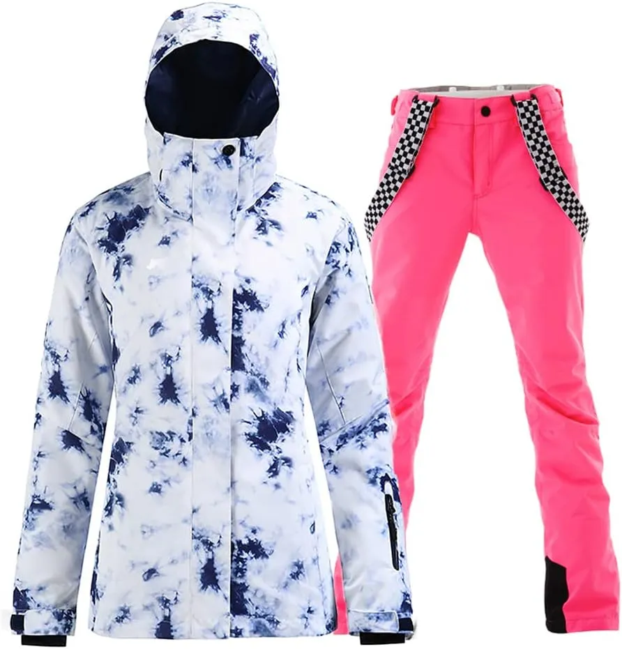 GS SNOWING Women's Ski Jackets and Pants Set Windproof Waterproof Colorful Snowboard Snowsuit