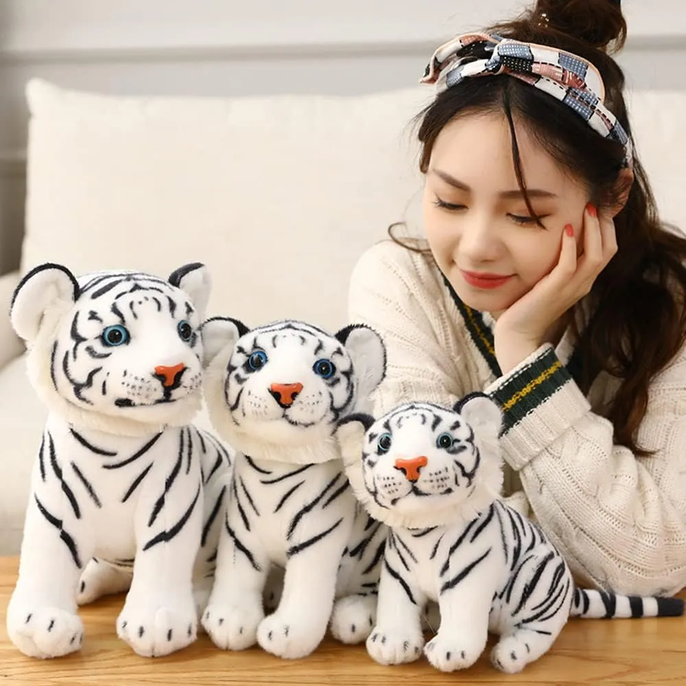 GUDVES Stuffed Toy, Tigers Plush Animal - White Tiger, 11.8 in Polyester, Lifelike Stuffed Animal for Boy Baby, Kids Toy