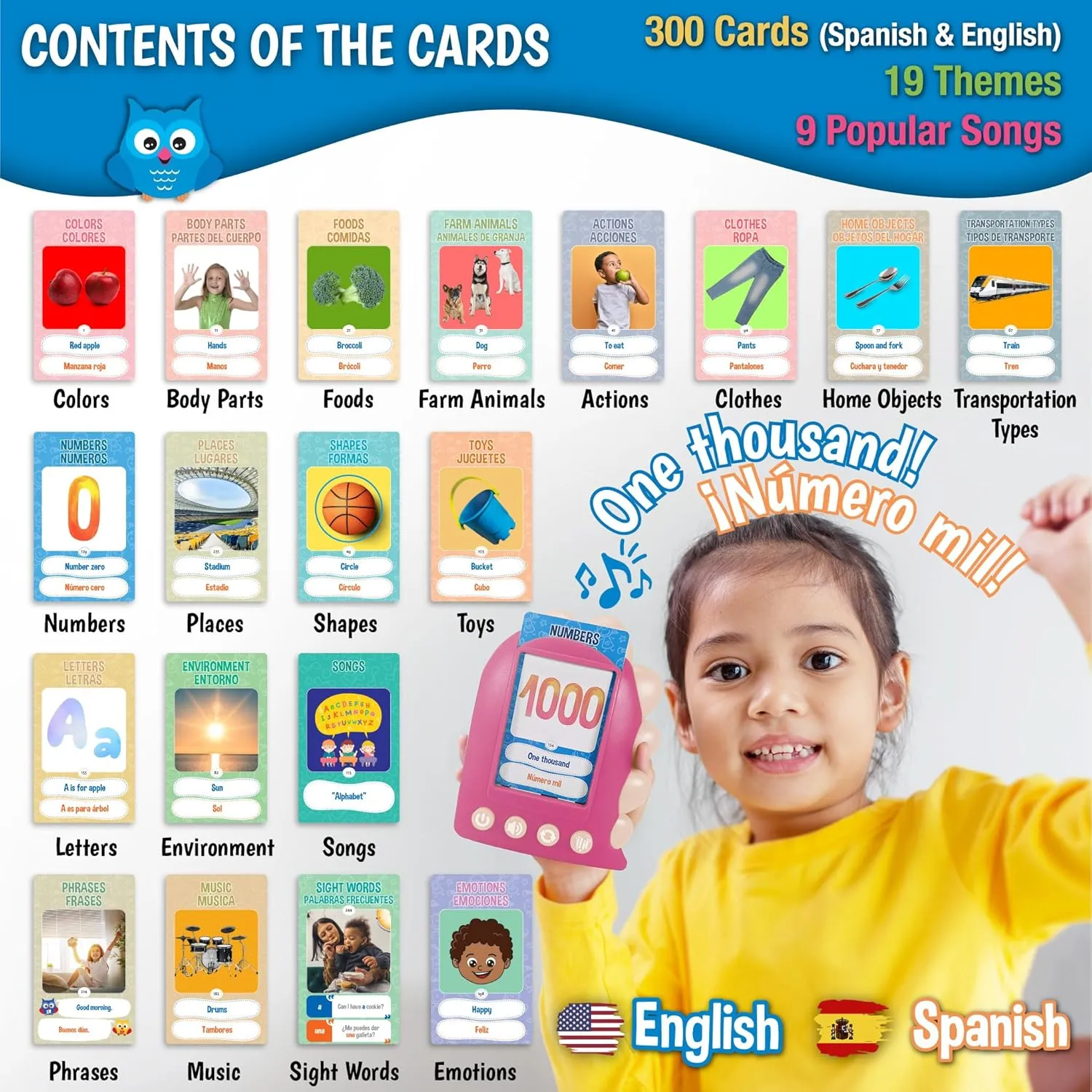 GUFINO Learning Toys for Toddlers 1-3 – Pink Bilingual Toys in Spanish and English with Sight Words Flash Cards 1st Grade and Older – Juguetes para Niñas de 3 Años. Early Language Development