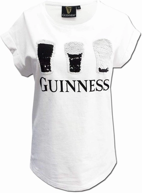 Guinness White 2 Way Sequin Pint T-Shirt