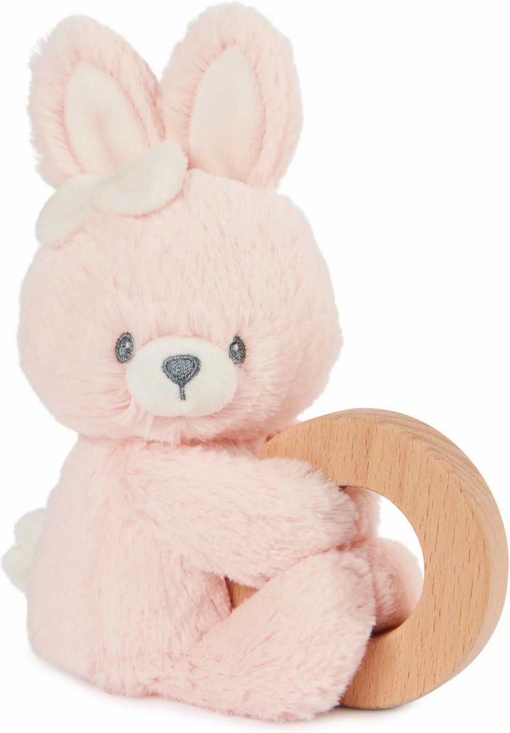 GUND Baby Sustainable Bunny Ring Rattle, Stuffed Animal Plush Made from 100% Recycled Plush Materials, Wooden Rattle for Babies and Newborns, Pink, 10”